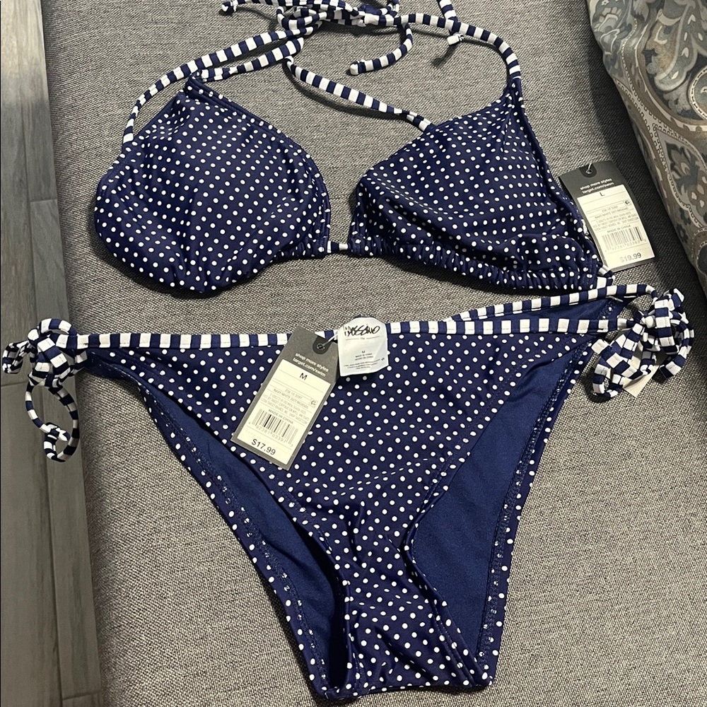 Blue and White Polka Dot Bikini set